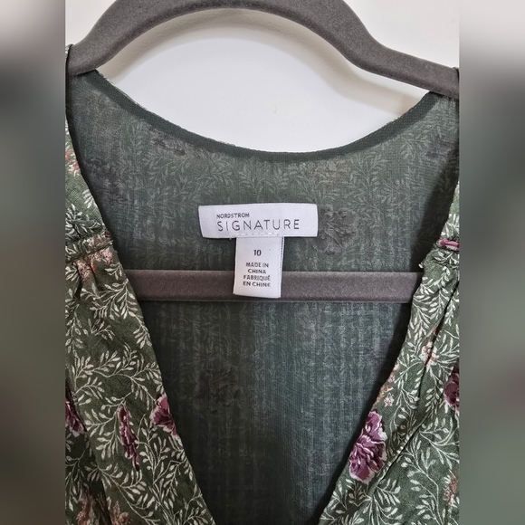 100% Silk Nordstrom Pink and Green Pleated Midi Sundress ideal for summer - Picture 4 of 11